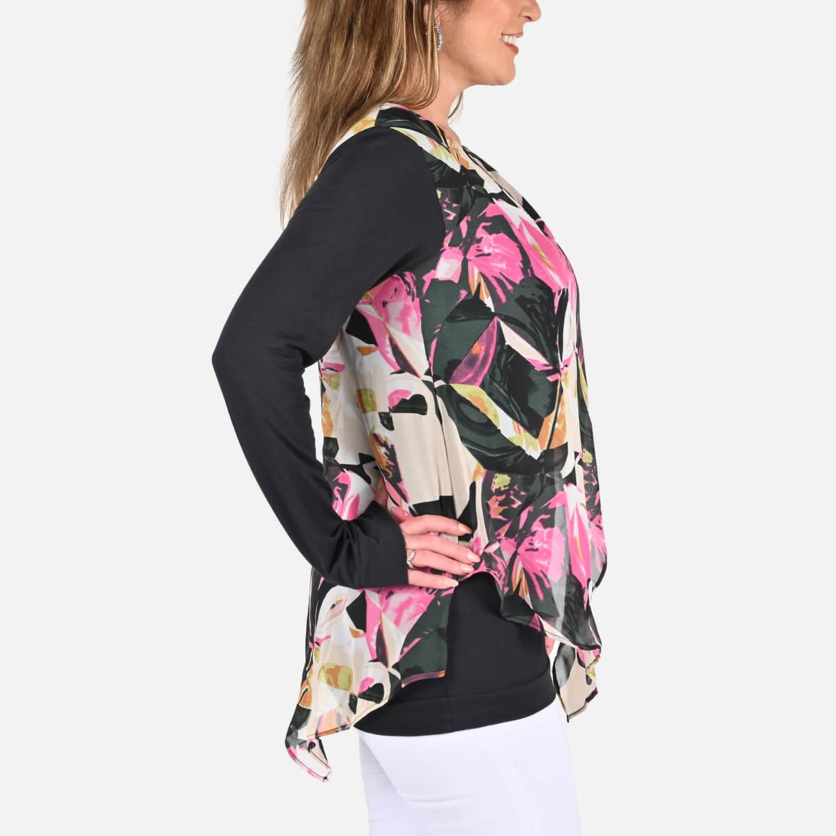 Tamsy Black and Pink Color Woven Top - L image number 2