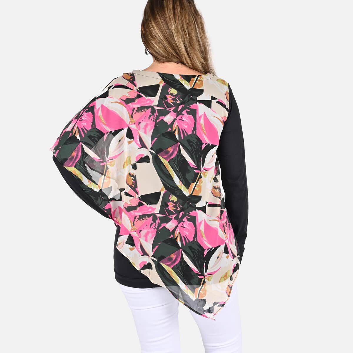 Tamsy Black and Pink Color Woven Top - S image number 1