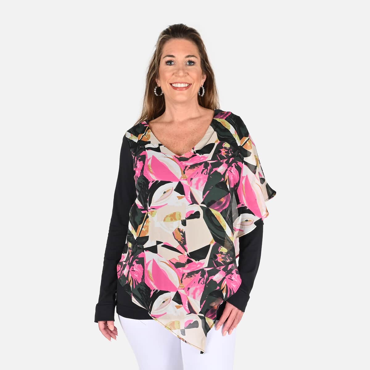 Tamsy Black and Pink Color Woven Top - XL image number 3