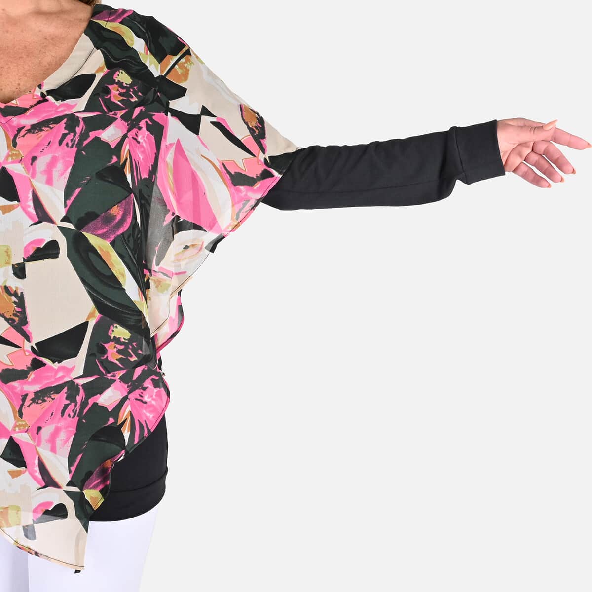 Tamsy Black and Pink Color Woven Top - XL image number 4