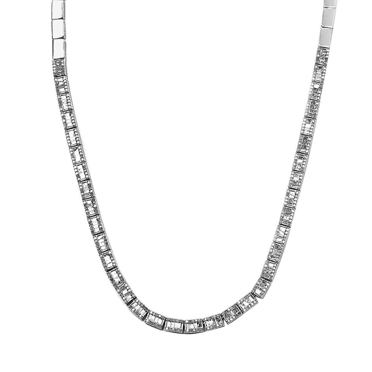 Blue Diamond (IR) Tennis Necklace (16 Inches) in Rhodium and Platinum Over Sterling Silver (21.30 g) 4.00 ctw image number 0
