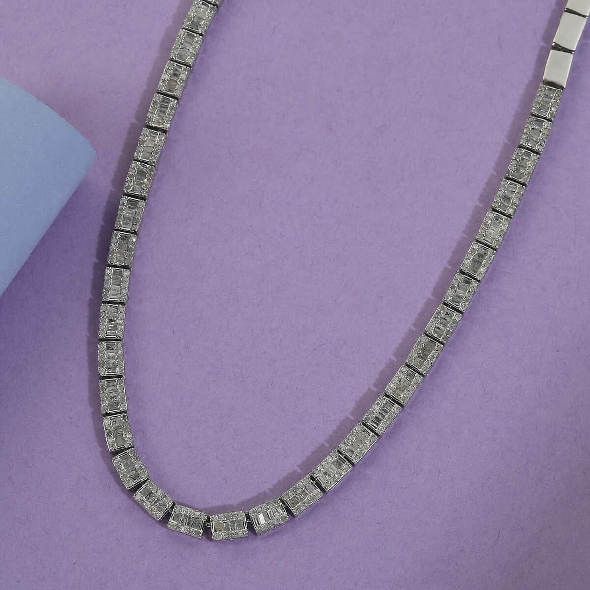 Blue Diamond (IR) Tennis Necklace (16 Inches) in Rhodium and Platinum Over Sterling Silver (21.30 g) 4.00 ctw image number 1