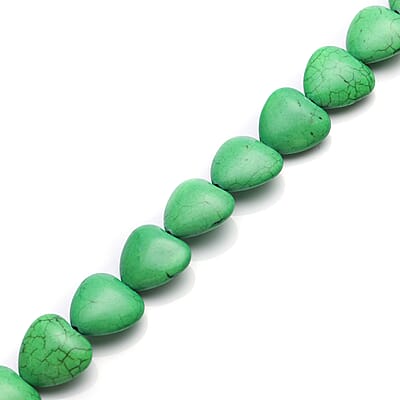 Constituted Green Howlite Heart Beaded Necklace 18 Inches in Silvertone 424.50 ctw