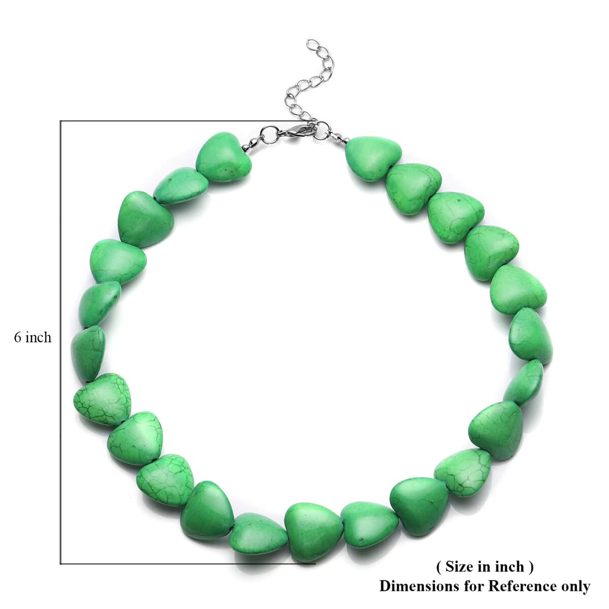 Freshened Green Howlite Heart Beaded Necklace 18 Inches in Silvertone 424.50 ctw image number 4