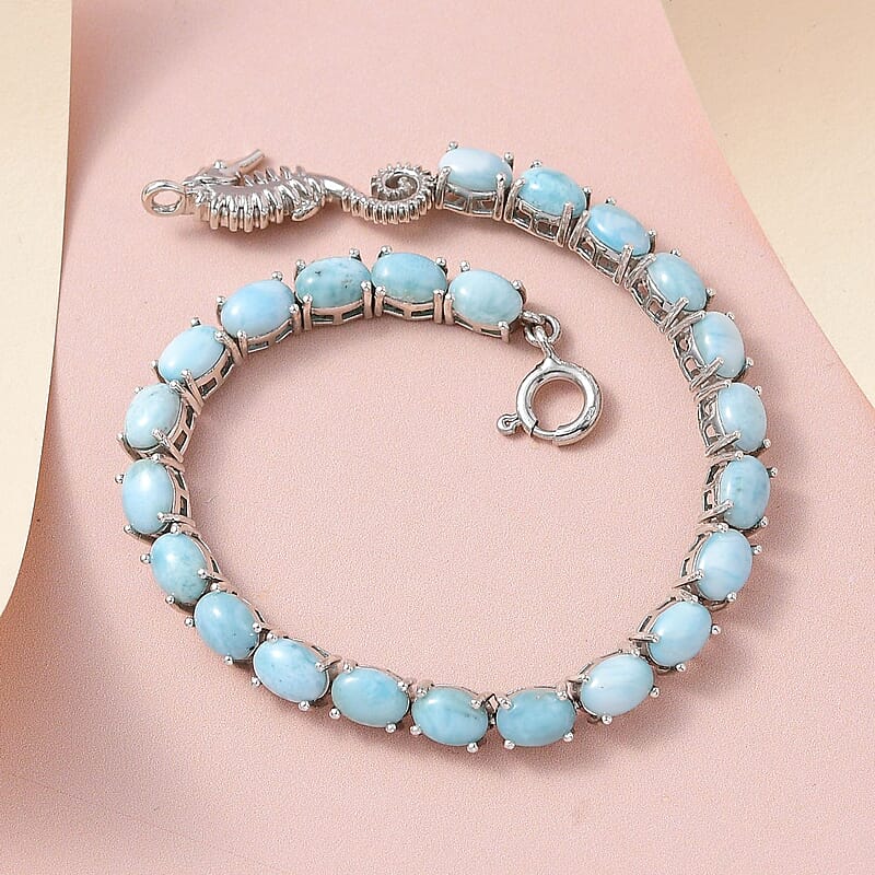 Larimar Tennis Bracelet in Platinum Over Sterling Silver (8.00 In) 19.60 ctw