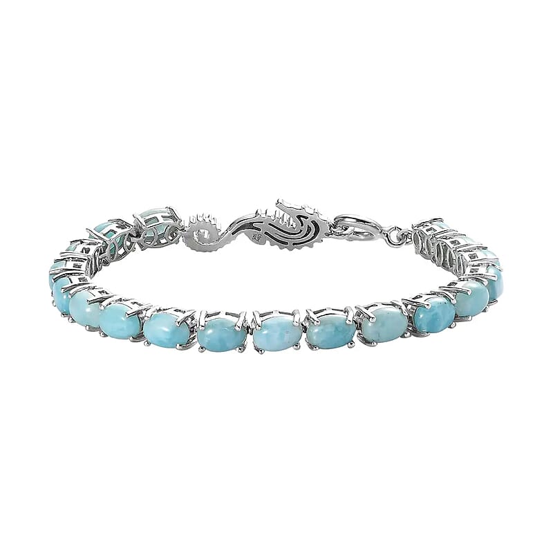 Larimar Bracelet , Larimar Tennis Bracelet, Sterling Silver Bracelet , Larimar Line Bracelet (7.25 In) 17.00 ctw