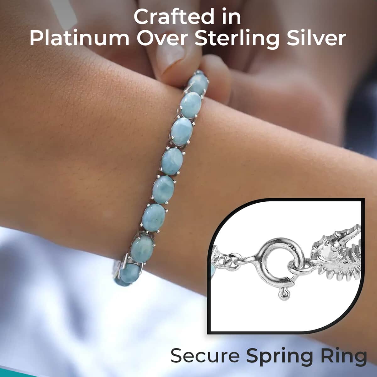 Larimar Bracelet , Larimar Tennis Bracelet, Sterling Silver Bracelet , Larimar Line Bracelet (7.25 In) 17.00 ctw image number 2