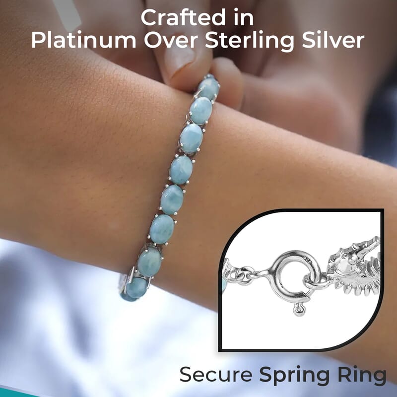 Larimar Bracelet , Larimar Tennis Bracelet, Sterling Silver Bracelet , Larimar Line Bracelet (7.25 In) 17.00 ctw