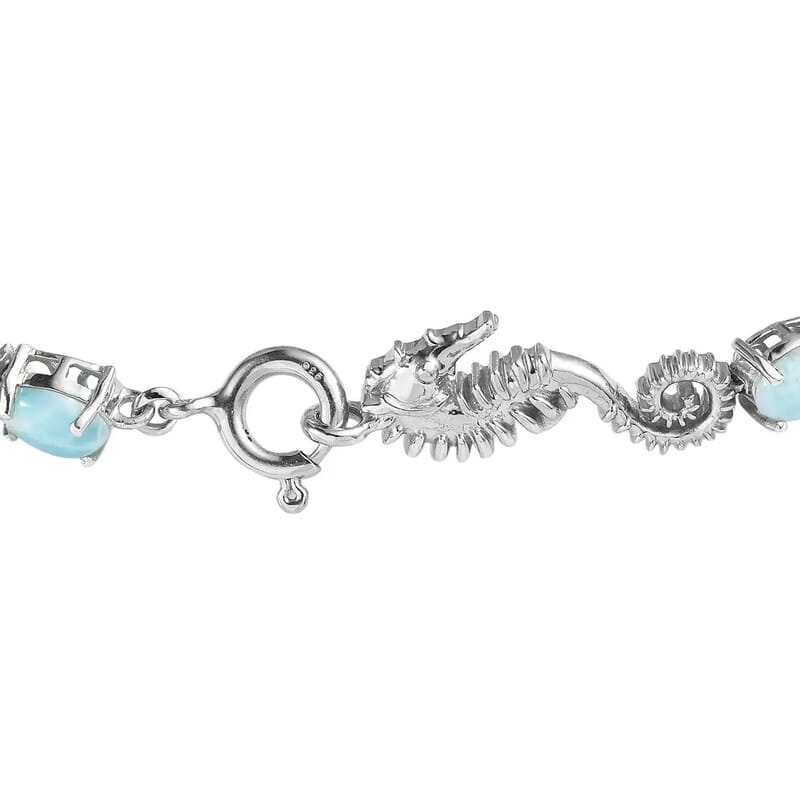 Larimar Bracelet , Larimar Tennis Bracelet, Sterling Silver Bracelet , Larimar Line Bracelet (7.25 In) 17.00 ctw