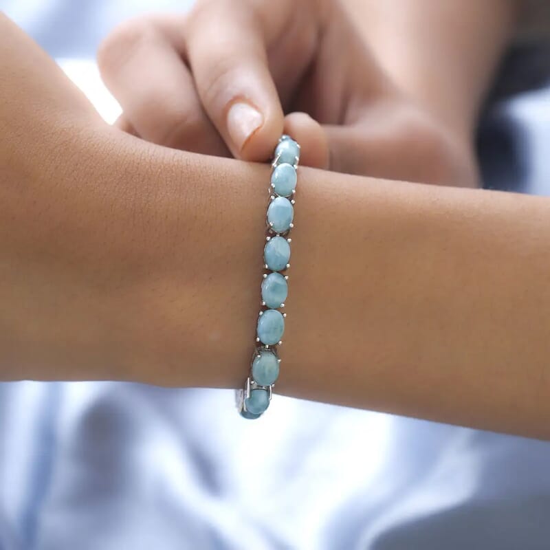 Larimar Bracelet , Larimar Tennis Bracelet, Sterling Silver Bracelet , Larimar Line Bracelet (7.25 In) 17.00 ctw