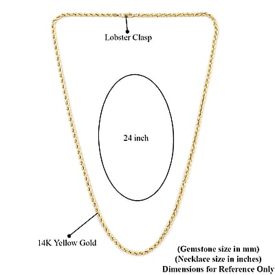 14K Yellow Gold 1.5mm Rope Necklace 24 Inches 1.80 Grams