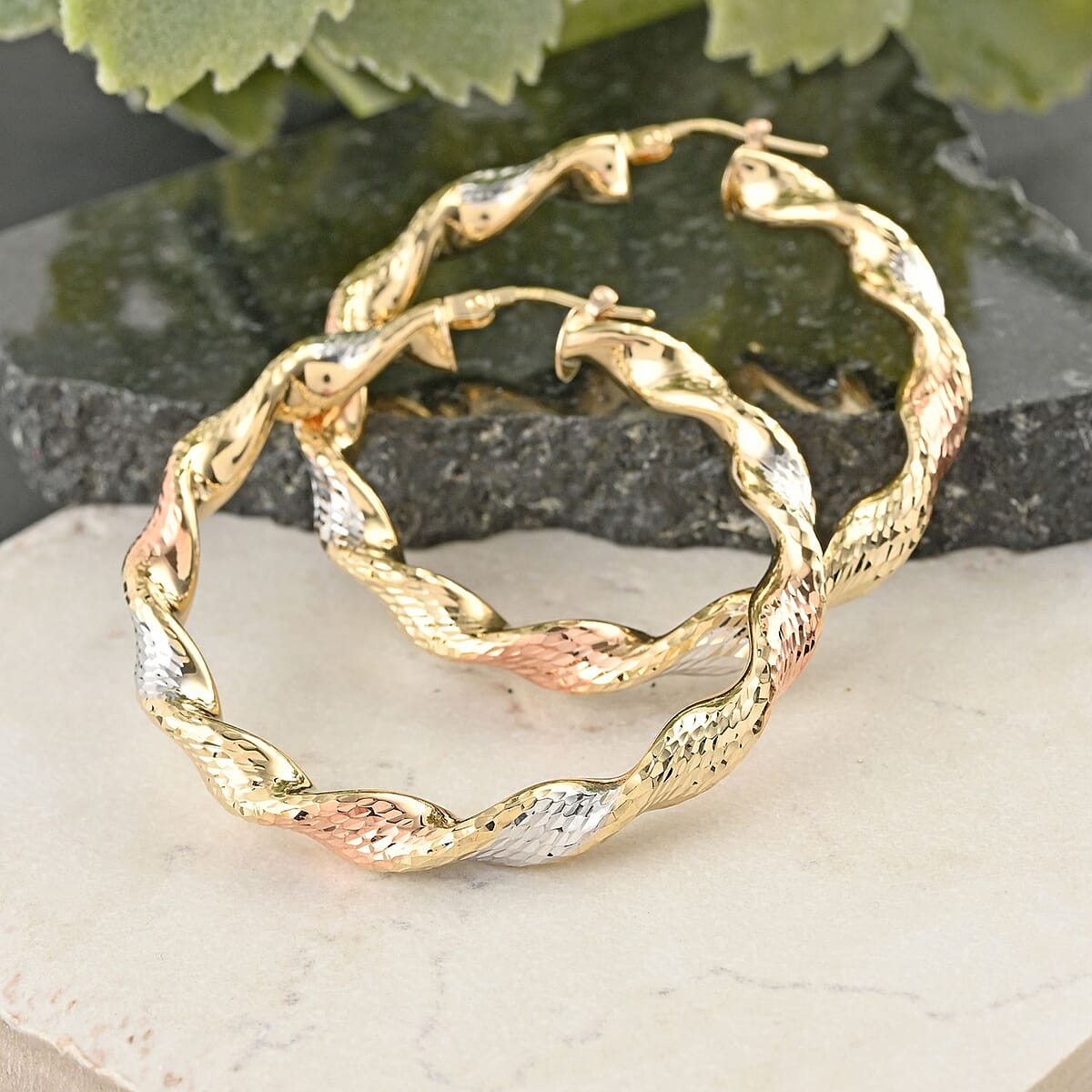 14K Yellow, Rose and White Gold 45mm Hoop Earrings 4.2 Grams image number 1