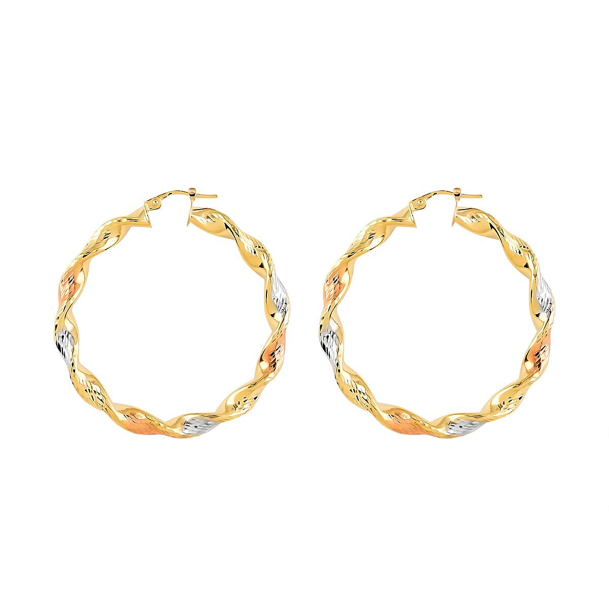 14K Yellow, Rose and White Gold 45mm Hoop Earrings 4.2 Grams image number 3