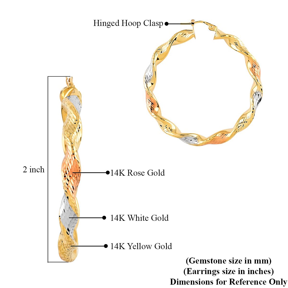 14K Yellow, Rose and White Gold 45mm Hoop Earrings 4.2 Grams image number 4