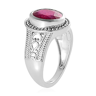 Artisan Crafted Niassa Ruby (FF) Solitaire Ring in Sterling Silver (Size 10.0) 3.90 ctw