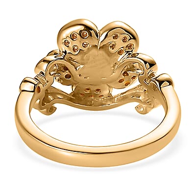 Natural Yellow Diamond I3 Floral Ring in Vermeil Yellow Gold Over Sterling Silver (Size 10.0) 0.20 ctw