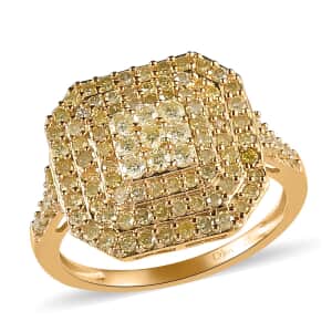 Natural Yellow Diamond I3 Cluster Ring in Vermeil Yellow Gold Over Sterling Silver (Size 10.0) 1.00 ctw