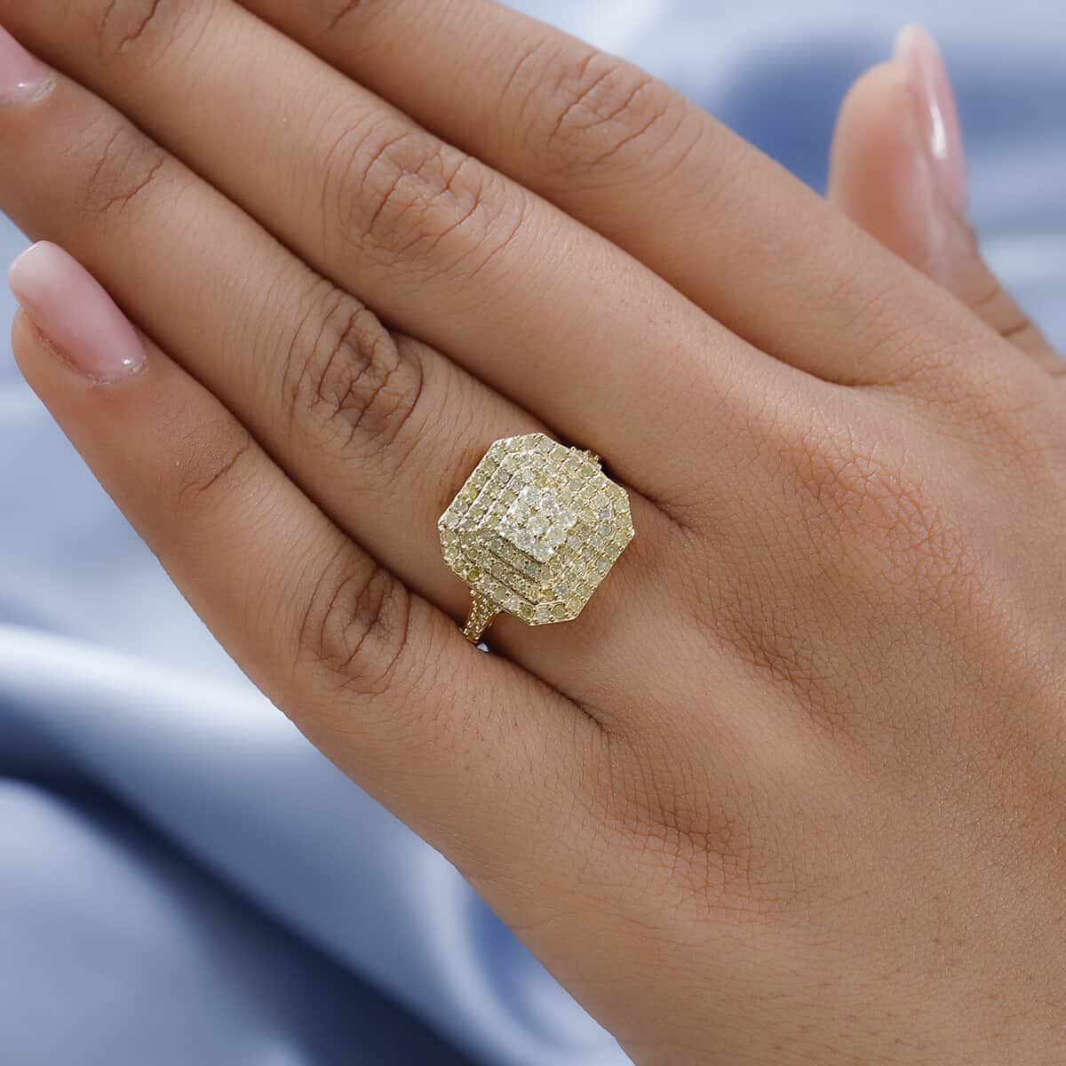 Natural Yellow Diamond I3 Cluster Ring in Vermeil Yellow Gold Over Sterling Silver 1.00 ctw image number 2