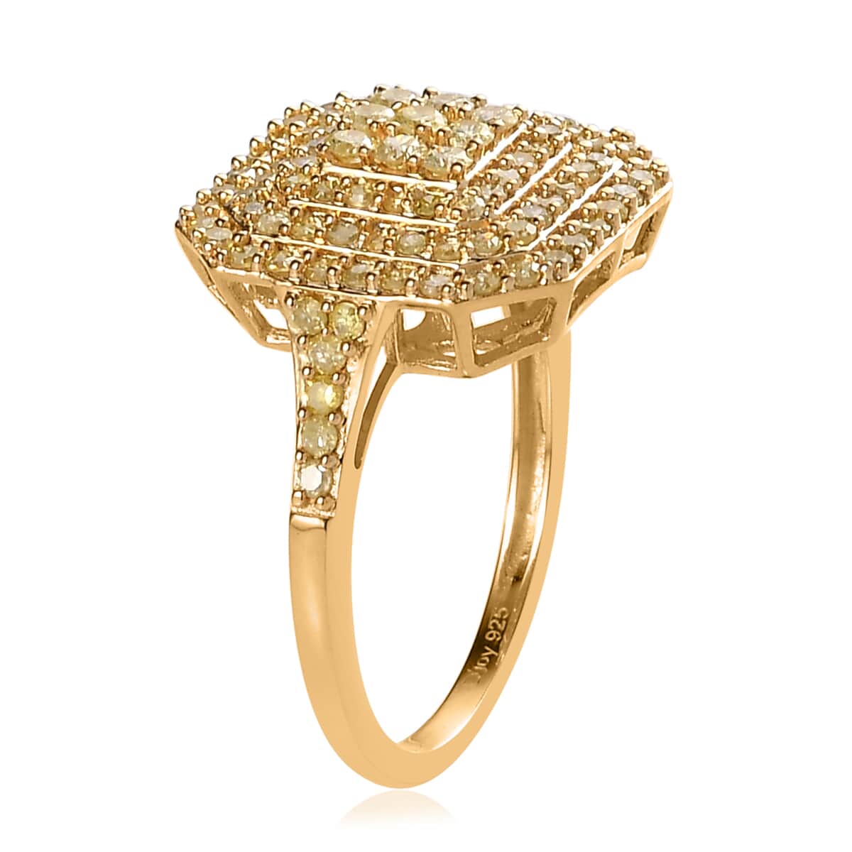 Natural Yellow Diamond I3 Cluster Ring in Vermeil Yellow Gold Over Sterling Silver 1.00 ctw image number 3