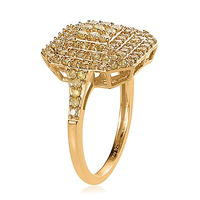 Natural Yellow Diamond I3 Cluster Ring in Vermeil Yellow Gold Over Sterling Silver (Size 10.0) 1.00 ctw