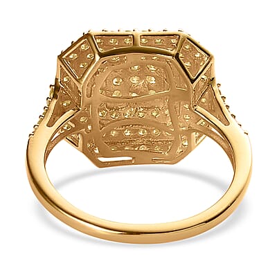 Natural Yellow Diamond I3 Cluster Ring in Vermeil Yellow Gold Over Sterling Silver (Size 10.0) 1.00 ctw