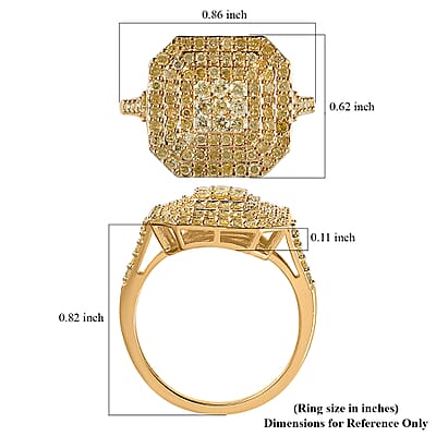 Natural Yellow Diamond I3 Cluster Ring in Vermeil Yellow Gold Over Sterling Silver (Size 10.0) 1.00 ctw