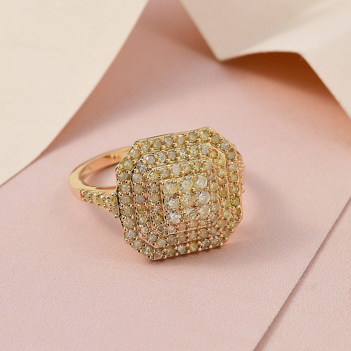 Natural Yellow Diamond I3 Cluster Ring in Vermeil Yellow Gold Over Sterling Silver (Size 7.0) 1.00 ctw image number 1