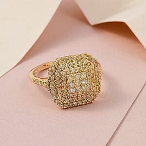 Natural Yellow Diamond I3 Cluster Ring in Vermeil Yellow Gold Over Sterling Silver (Size 7.0) 1.00 ctw