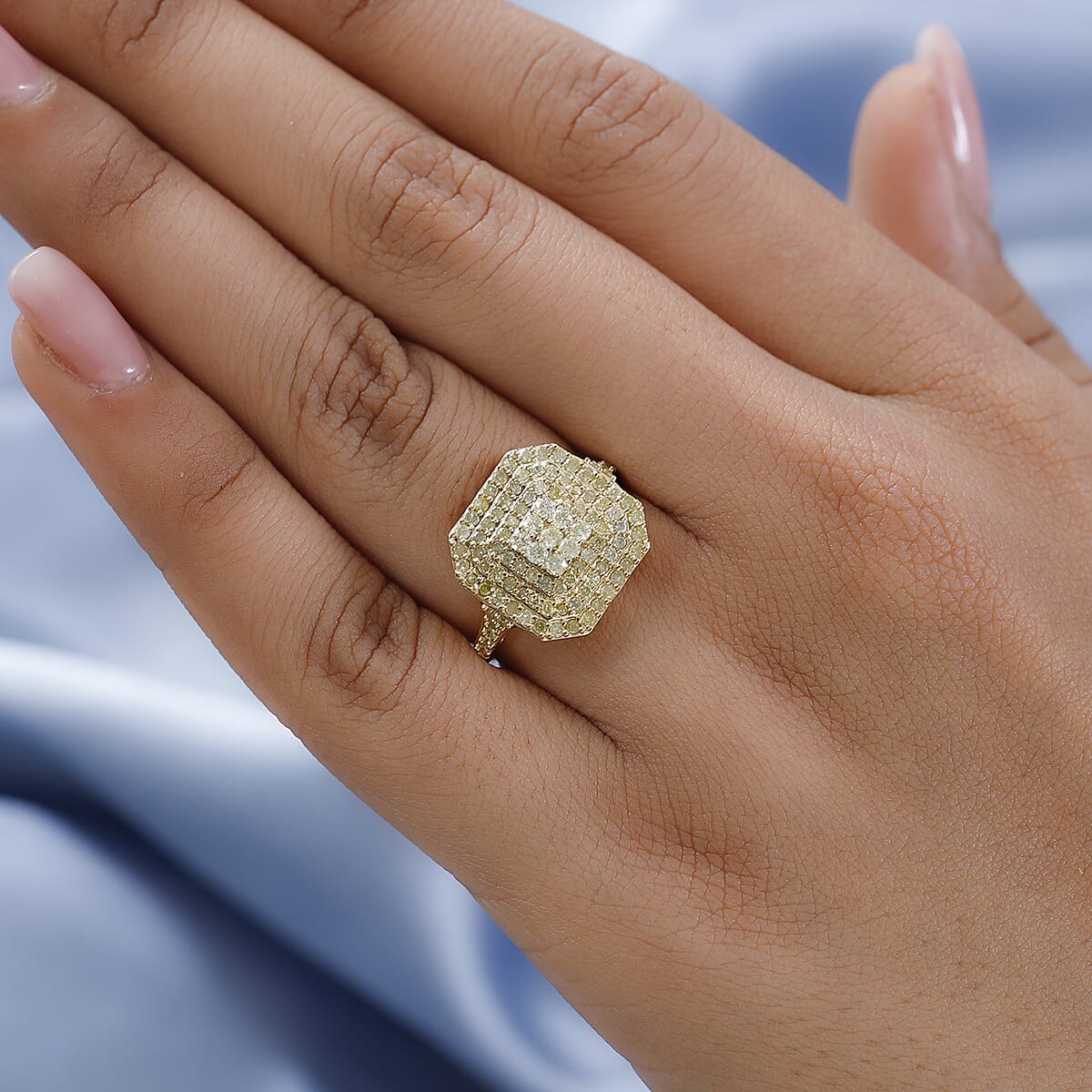 Natural Yellow Diamond I3 Cluster Ring in Vermeil Yellow Gold Over Sterling Silver (Size 7.0) 1.00 ctw image number 2
