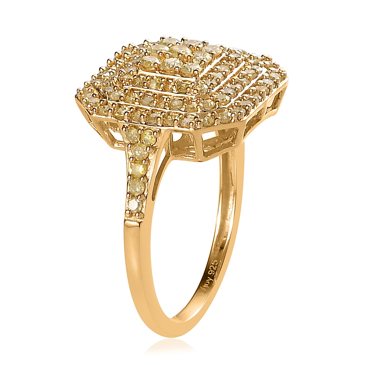 Natural Yellow Diamond I3 Cluster Ring in Vermeil Yellow Gold Over Sterling Silver (Size 8.0) 1.00 ctw image number 3
