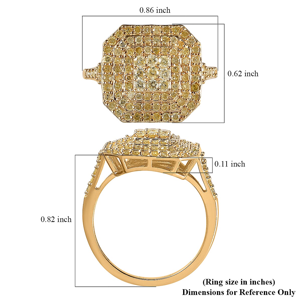 Natural Yellow Diamond I3 Cluster Ring in Vermeil Yellow Gold Over Sterling Silver (Size 8.0) 1.00 ctw image number 5