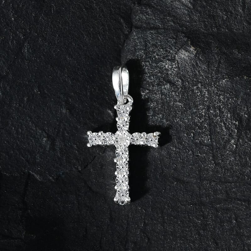 Diamond Accent Cross Pendant in Sterling Silver