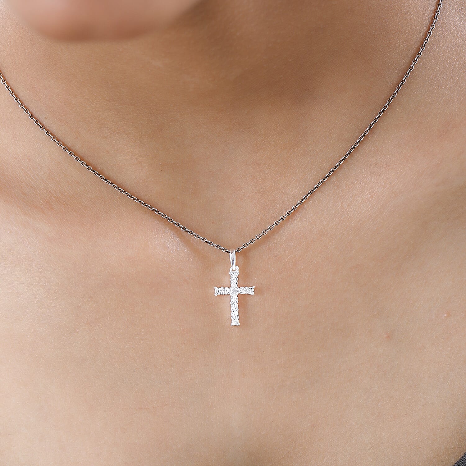 Diamond Accent Cross Pendant in Sterling Silver