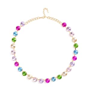 Multi Color Glass Tennis Necklace 20-22 Inches in Goldtone