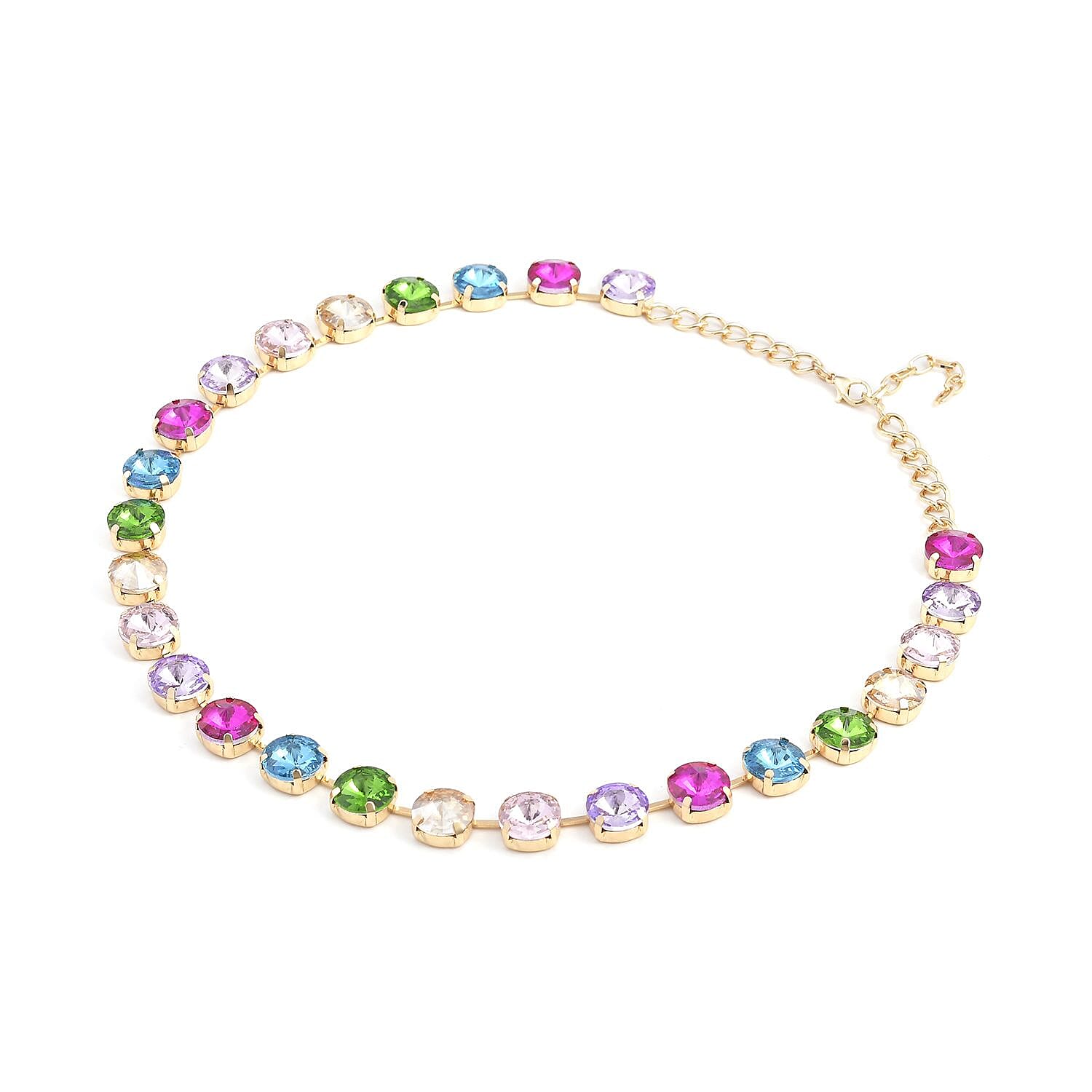 Multi Color Glass Tennis Necklace 20-22 Inches in Goldtone