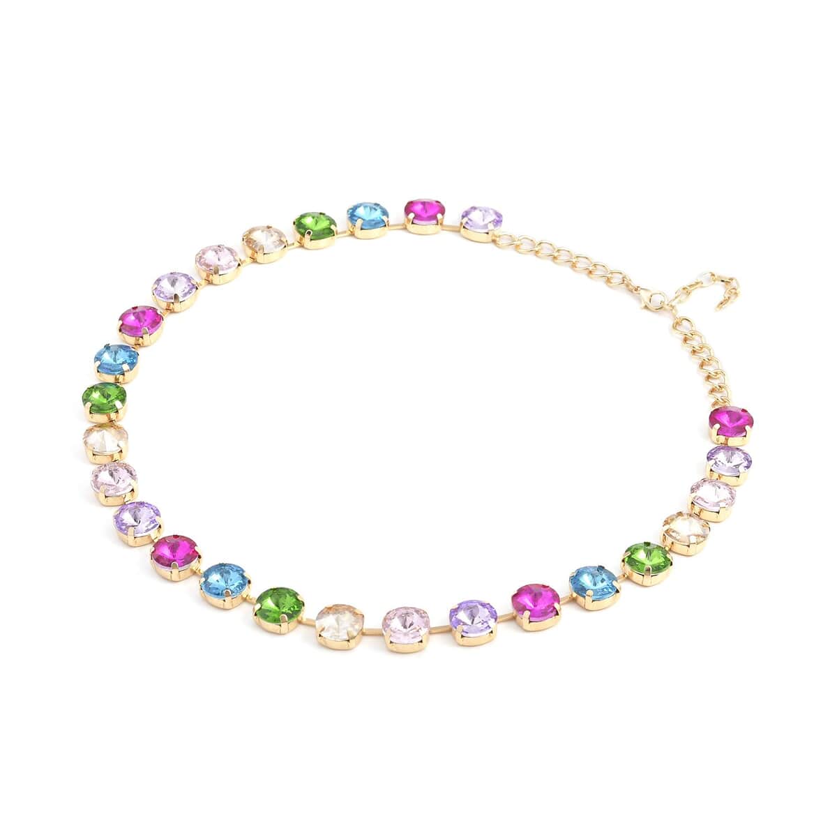Multi Color Glass Tennis Necklace 20-22 Inches in Goldtone image number 2