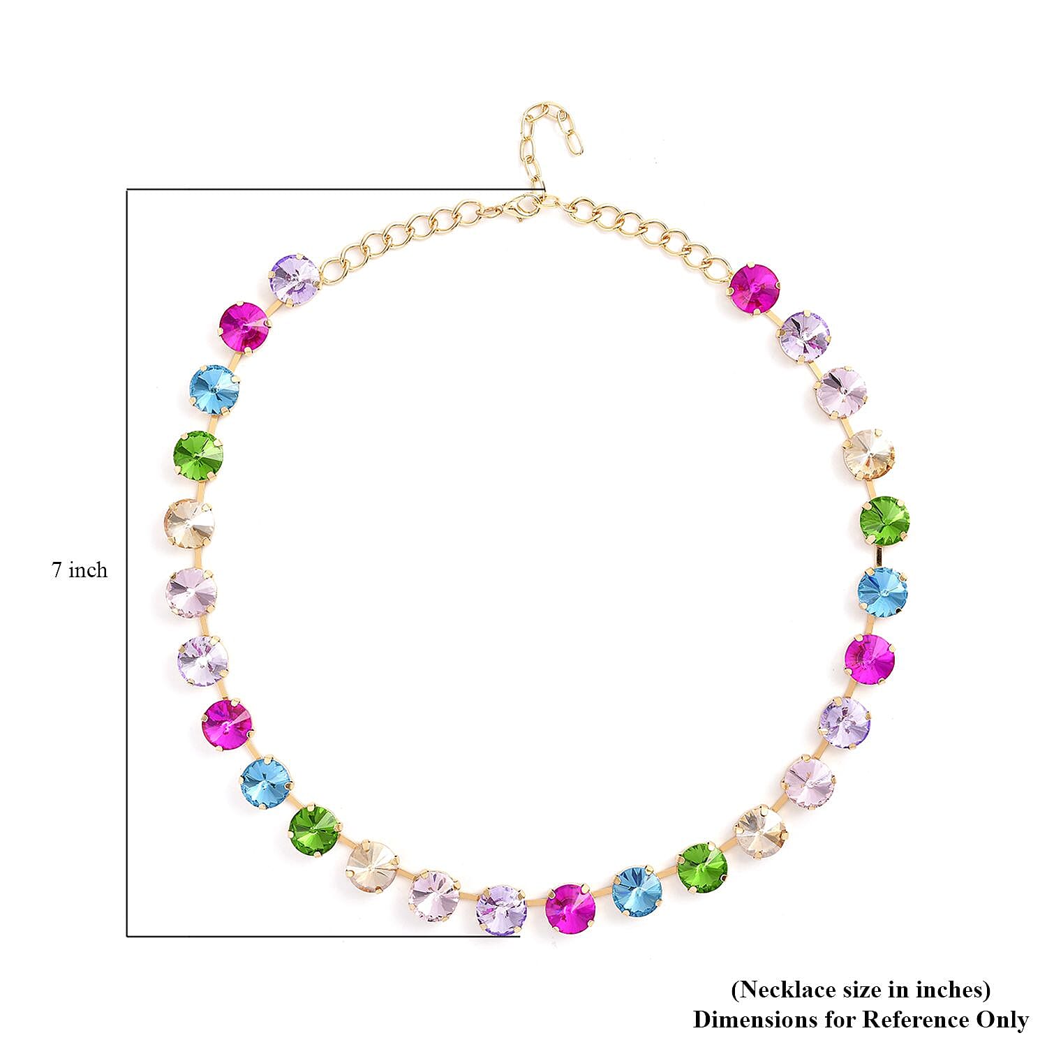Multi Color Glass Tennis Necklace 20-22 Inches in Goldtone