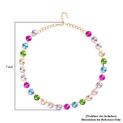 Multi Color Glass Tennis Necklace 20-22 Inches in Goldtone