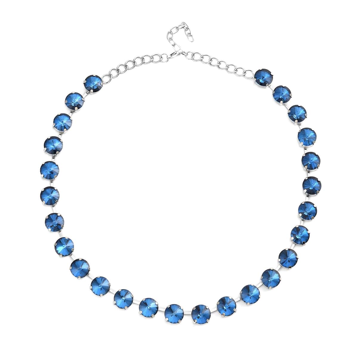 Blue Glass Tennis Necklace 20-22 Inches in Silvertone image number 0