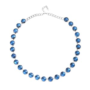 Blue Glass Tennis Necklace 20-22 Inches in Silvertone