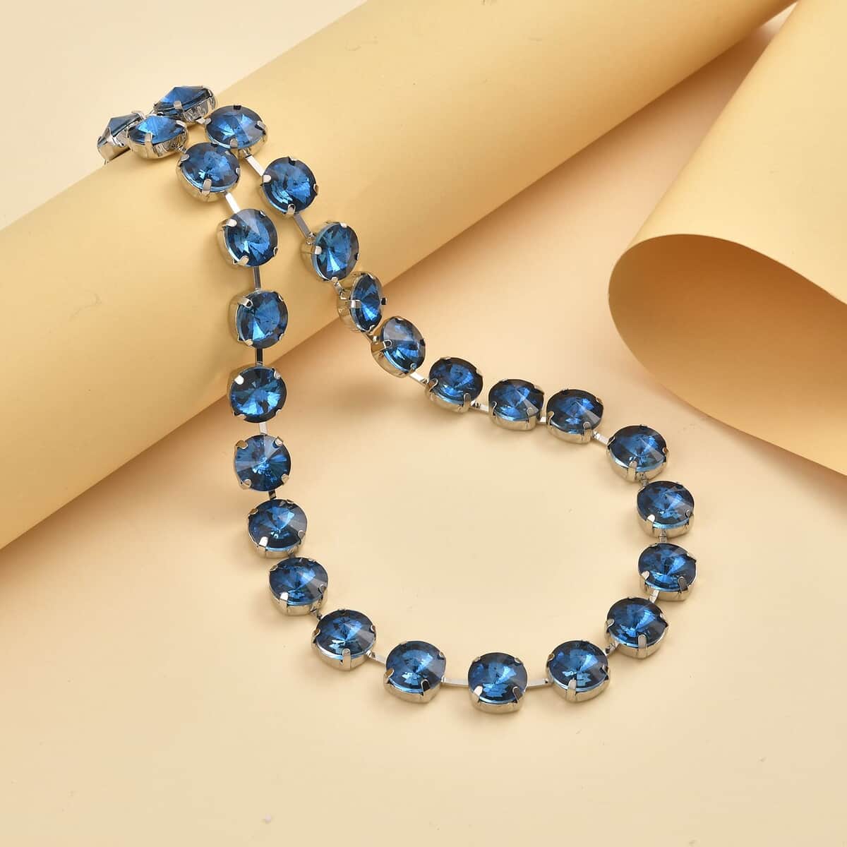 Blue Glass Tennis Necklace 20-22 Inches in Silvertone image number 1