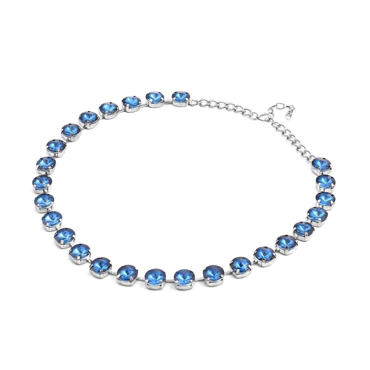 Blue Glass Tennis Necklace 20-22 Inches in Silvertone image number 2