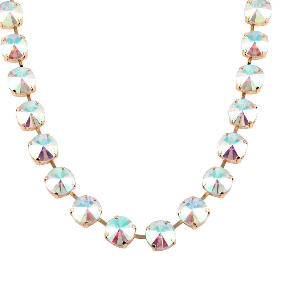 White Mystic Color Glass Tennis Necklace 20-22 Inches in Goldtone image number 0