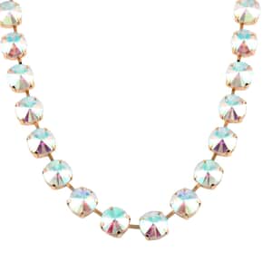 White Mystic Color Glass Tennis Necklace 20-22 Inches in Goldtone