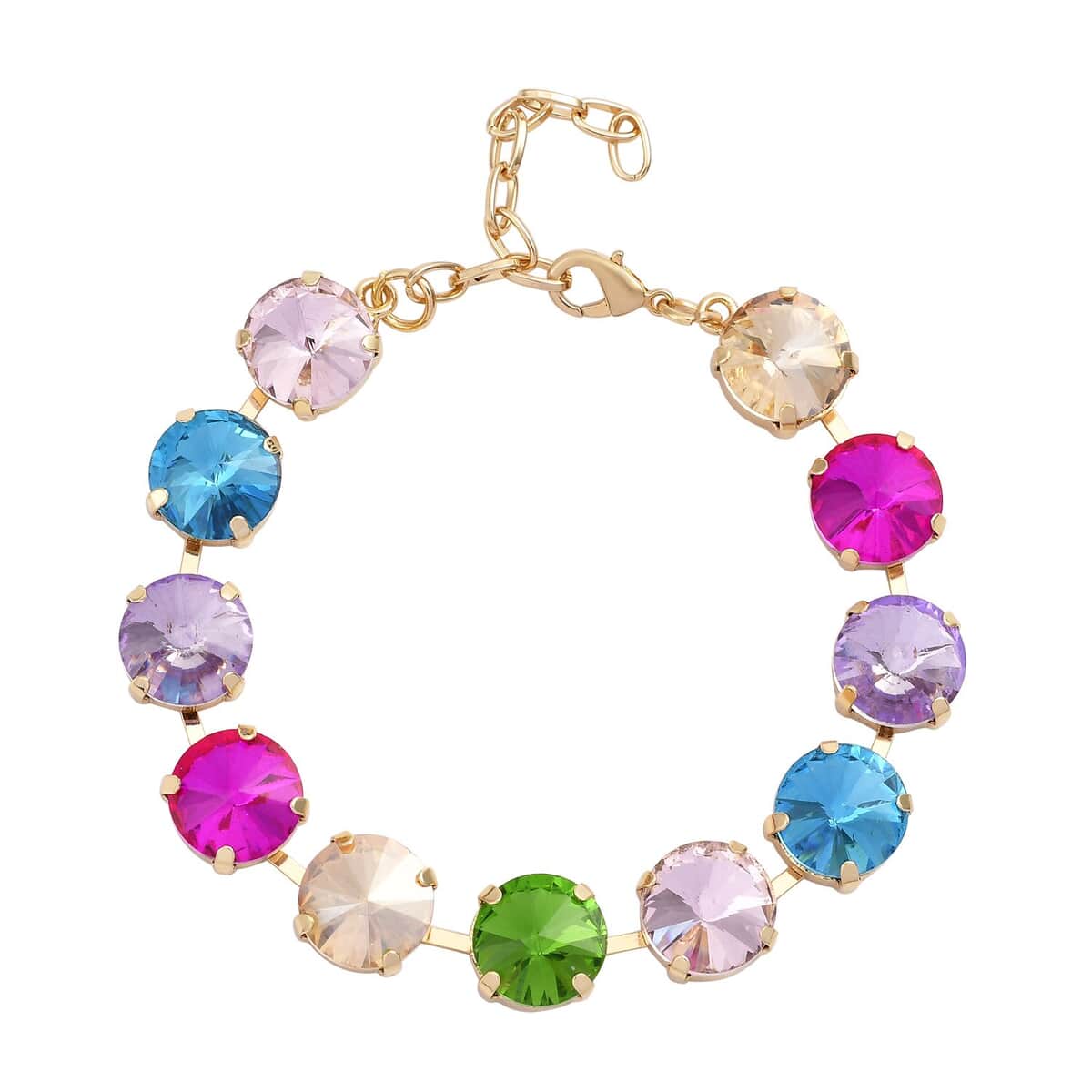 Multi Color Glass Tennis Bracelet in Goldtone (7.50-9.50In) image number 0