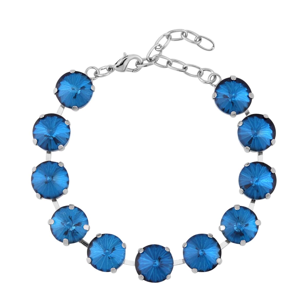 Blue Glass Tennis Bracelet in Silvertone (7.50-9.50In) image number 0