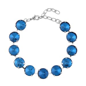 Blue Glass Tennis Bracelet in Silvertone (7.50-9.50In)