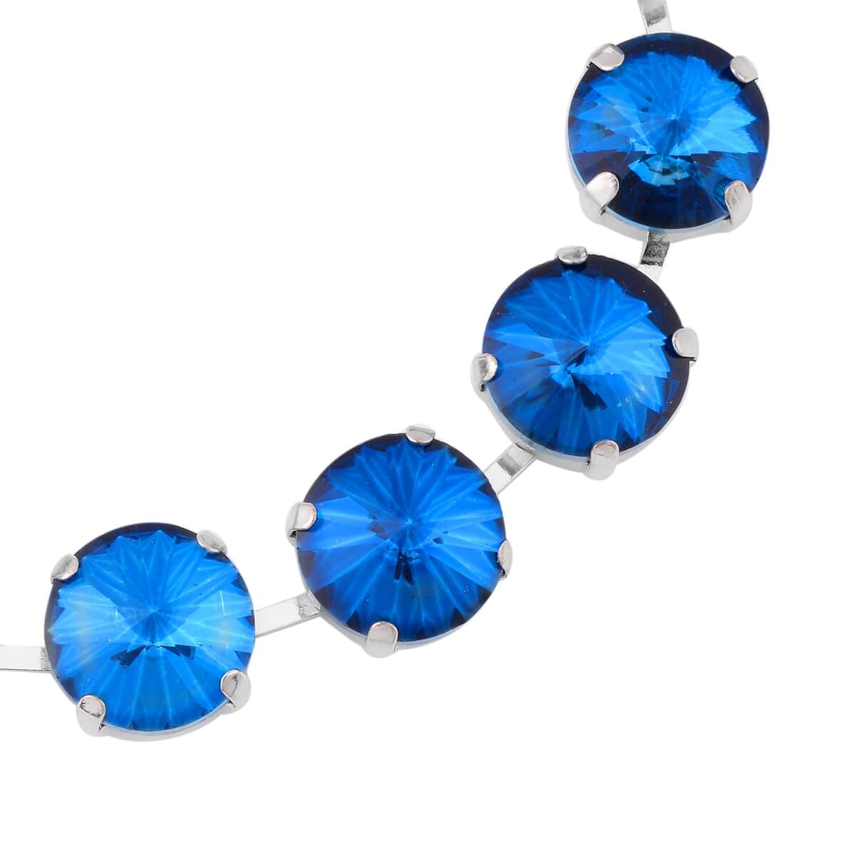 Blue Glass Tennis Bracelet in Silvertone (7.50-9.50In) image number 3