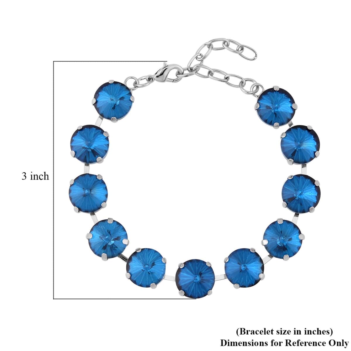 Blue Glass Tennis Bracelet in Silvertone (7.50-9.50In) image number 4