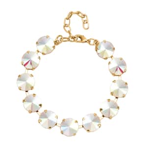 White Mystic Color Glass Bracelet in Goldtone (7.50-9.50In)